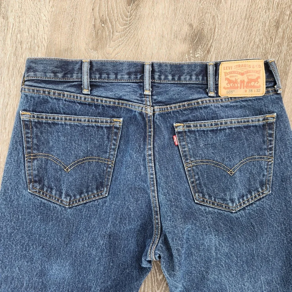 Levis 505 Regular Fit Straight Leg Jeans Blue Denim Mens 38x32
